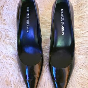 7.5 Michael Shannon Black Paton Leather Stiletto Heels